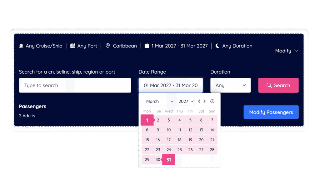 Cruise Connect Graphic showing date range | Traveltek